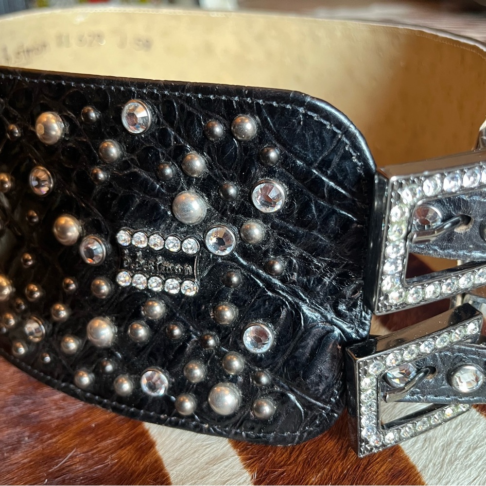 Vintage wide B.B. Simon Black Swarovski harness waist cinch bucket belt - Picture 5 of 13